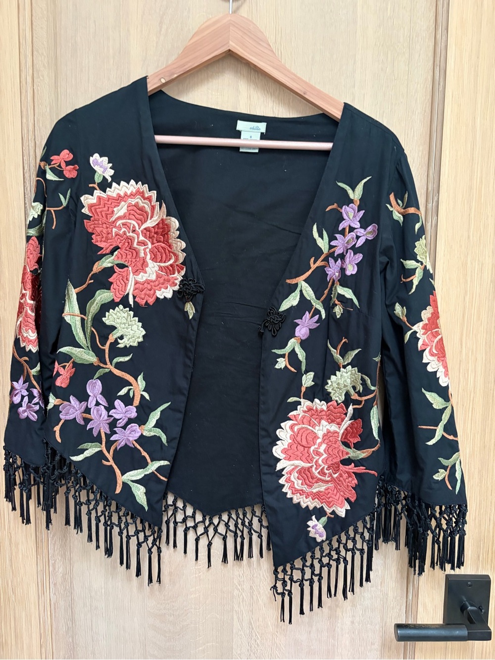 Anthropologie Odille Embroidered Floral Fringe Jacket Size 6